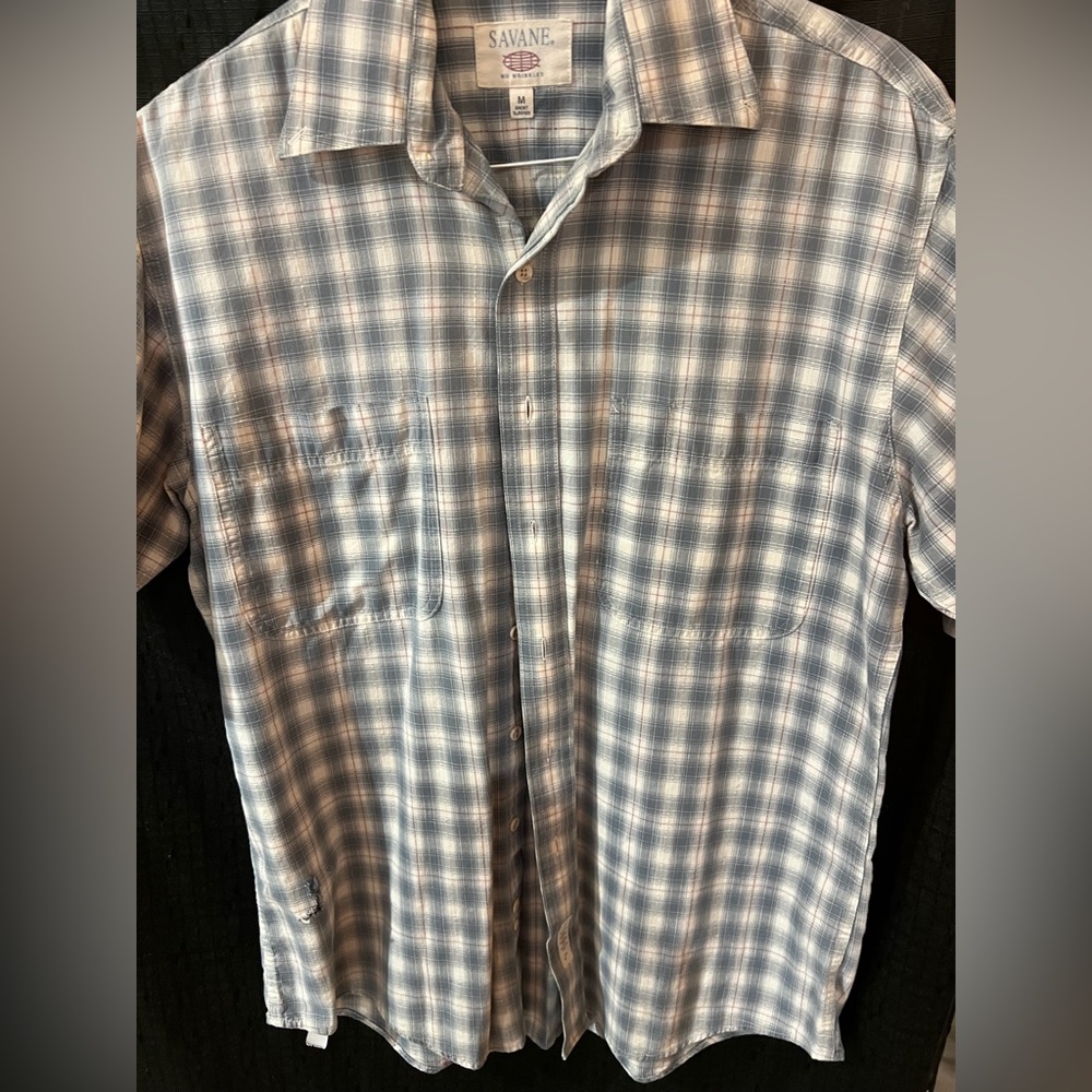Savane Light Blue Plaid Button Down Shirt